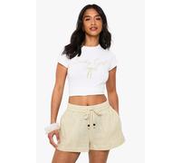 boohoo Women's Petite Linen Beaded Beach Short in Beige | Size: 8