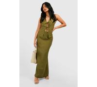 Boohoo Petite Linen Blend Maxi Skirt In Khaki khaki 12