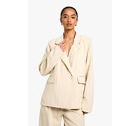 boohoo Women's Petite Linen Look Cinched Waist Blazer in Ecru | Size: 12