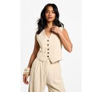 Boohoo Petite Linen Look Waistcoat In Ecru ecru 16