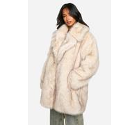 boohoo Women's Petite Longline Vintage Look Faux Fur Coat in Stone | Size: 14