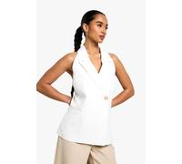 boohoo Women's Petite Longline Waistcoat in Ivory | Size: 16