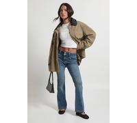 boohoo Women's Petite Low Waist Double Button Flared Jean in Vintage Blue | Size: 16