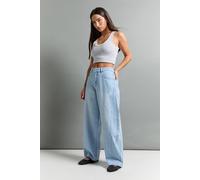 boohoo Women's Petite Mid Waist Twisted Seam Barrel Leg Jean in Bleach Wash | Size: 14