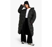 boohoo Women's Petite Oversized Hooded Longline Puffer Coat in Black | Size: 10