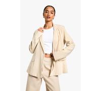 boohoo Women's Petite Oversized Linen Look Blazer in Ecru | Size: 12