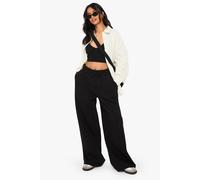 boohoo Women's Petite Pintuck Detail Straight Leg Jogger Pants in Black | Size: XS