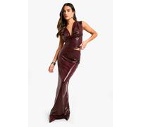 boohoo Women's Petite Pu Snakeskin Cowl Neck Top & Maxi Skirt Co-Ord in Red | Size: 12