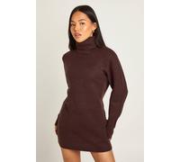 boohoo Women's Petite Roll Neck Chunky Knit Mini Dress in Chocolate | Size: XL