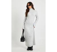 boohoo Women's Petite Roll Neck Super Soft Knitted Maxi Dress in Grey | Size: Large