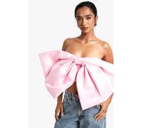 boohoo Women's Petite Satin Bow Crop Top in Baby Pink | Size: 8