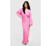 boohoo Women's Petite Satin Plisse Plunge Batwing Maxi Dress in Pink | Size: 8