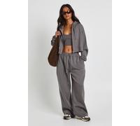 boohoo Women's Petite Seam Detail Crop Top 3 Piece Hooded Tracksuit in Charcoal | Size: XS