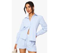boohoo Women's Petite Seersucker Stripe Beach Shirt in Blue | Size: 14