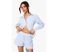 boohoo Women's Petite Seersucker Stripe Beach Short in Blue | Size: 16