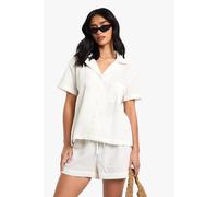 boohoo Women's Petite Seersucker Stripe Trouser Co Ord in Cream | Size: 8