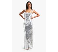 boohoo Women's Petite Sequin Cut Out Maxi Dress in Silver | Size: 16