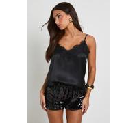 boohoo Women's Petite Sequin Drawcord Shorts in Black | Size: 14