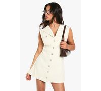 boohoo Women's Petite Sleeveless Fitted Denim Mini Dress in Ecru | Size: 8
