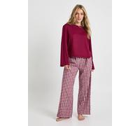 boohoo Women's Petite Soft Touch Gingham Long Sleeve Top & Trouser Pjyama Set in Burgundy | Size: 4