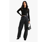 boohoo Women's Petite Straight Leg Faux Leather Trouser in Black | Size: 8/28L