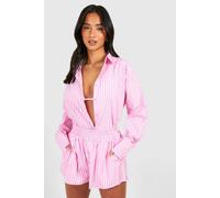 boohoo Women's Petite Stripe Beach Short in Pink | Size: 8