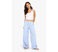 boohoo Women's Petite Stripe Drawstring Wide Leg Trouser in Blue | Size: 8