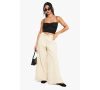 boohoo Women's Petite Stripe Linen Look Trousers in Ecru | Size: 6