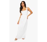 boohoo Women's Petite Stripe Seersucker Maxi Dress in White | Size: 16