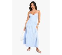 boohoo Women's Petite Stripe Shirred Waist Detail Smock Maxi Dress in Blue | Size: 16