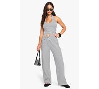 boohoo Women's Petite Striped Straight Leg Trouser in Black | Size: 16