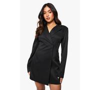 boohoo Women's Petite Structured Oversized Wrap Over Blazer Dress in Black | Size: 10