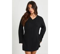 boohoo Women's Petite Super Soft V Neck Knitted Mini Dress in Black | Size: Small