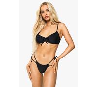 Boohoo Petite Swimwear Essentials Ruched Tie Side Brief In Black black 10