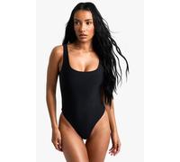 boohoo Women's Petite Swimwear Essentials Square Neck Swimsuit in Black | Size: 14