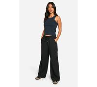 boohoo Women's Petite Tailored Drawstring Waistband Wide Leg Trouser in Black | Size: 16
