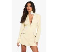 boohoo Women's Petite Tailored Structured Cinched Waist Blazer Dress in Lemon | Size: 12