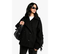 boohoo Women's Petite Tassel Detail Wool Look Jacket in Black | Size: 8