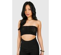 boohoo Women's Petite Textured Crinkle Bandeau Top in Black | Size: 12