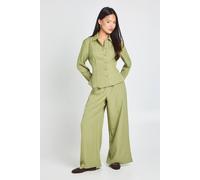 boohoo Women's Petite Textured Tie Back Shirt & Trouser Co-Ord in Olive | Size: 16