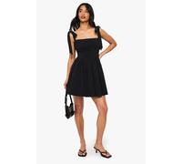 boohoo Women's Petite Tie Shoulder Milkmaid Skater Dress in Black | Size: 10
