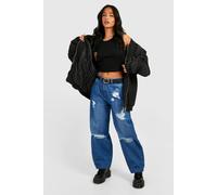 boohoo Women's Petite Washed Blue Distressed Straight Leg Jeans in Wash Blue | Size: 6