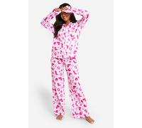 boohoo Women's Petite Western Print Long Sleeve Shirt & Trousers Pyjama Set in Pink | Size: 16
