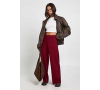 boohoo Women's Petite Wide Leg Rib Knit Trouser in Burgundy | Size: Large