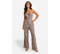 boohoo Women's Petite Wool Look Wide Leg Trousers in Brown | Size: 8