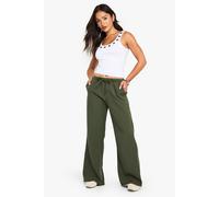 boohoo Women's Petite Woven Elasticated Waist Straight Leg Trousers in Light Khaki | Size: 16