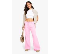 boohoo Women's Petite Woven Elasticated Waist Straight Leg Trousers in Light Pink | Size: 14