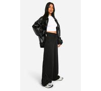 boohoo Women's Petite Zebra Jacquard Wide Leg Trouser in Black | Size: 16