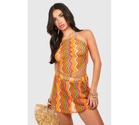 boohoo Women's Petite Zig Zag Tie Beach Top in Orange | Size: 16