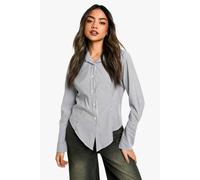 boohoo Women's Pinstripe Dip Hem Fitted Shirt in Black | Size: 6